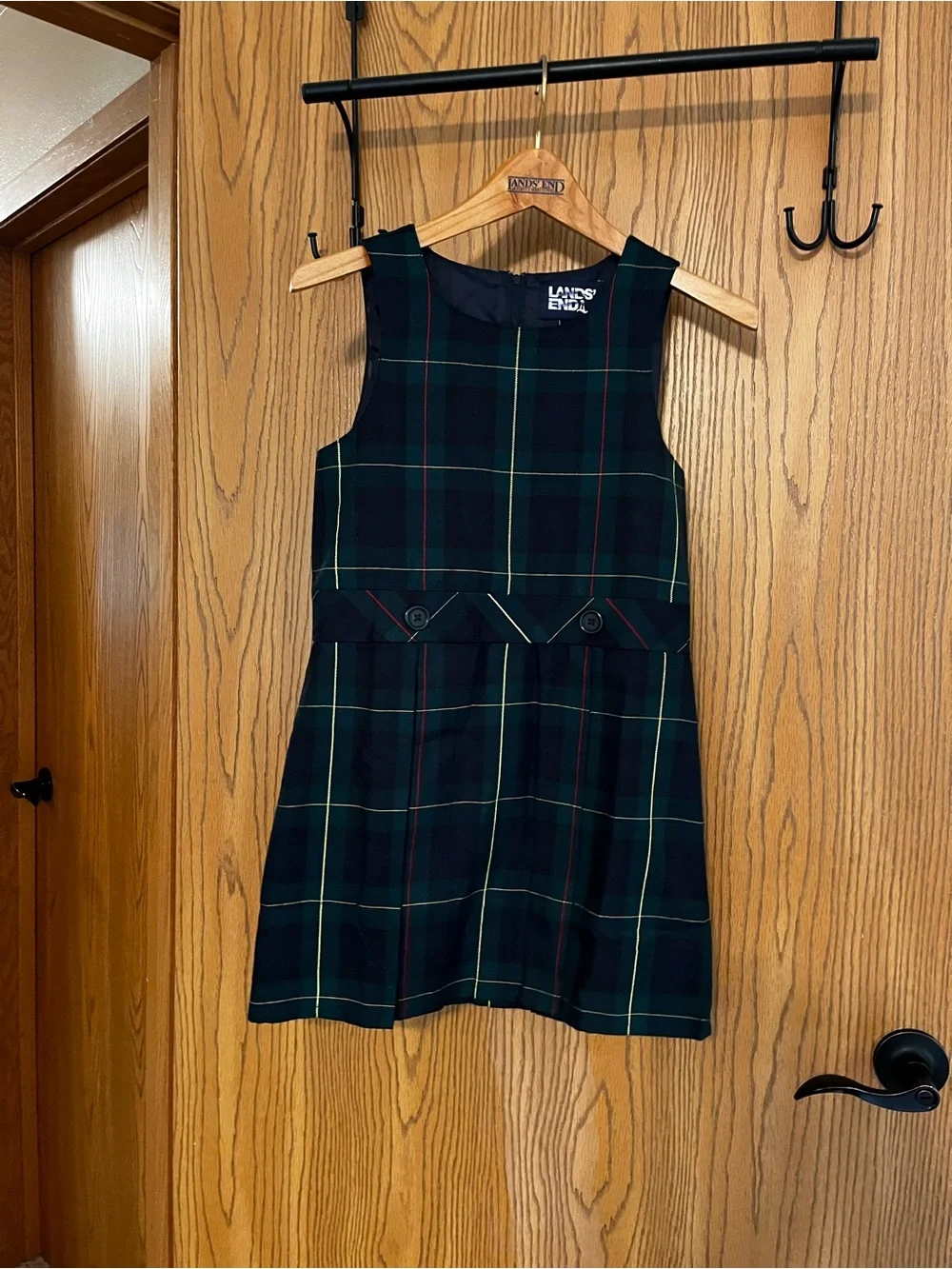 NWOT Lands' End Sz 7 Girls Jumper Hunter Classic Navy Plaid Uniform Top Of Knee - Picture 1 of 3